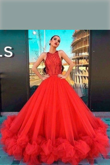 beaded-bodice-red-prom-dresses-tulle-skirt-ruffled-hem