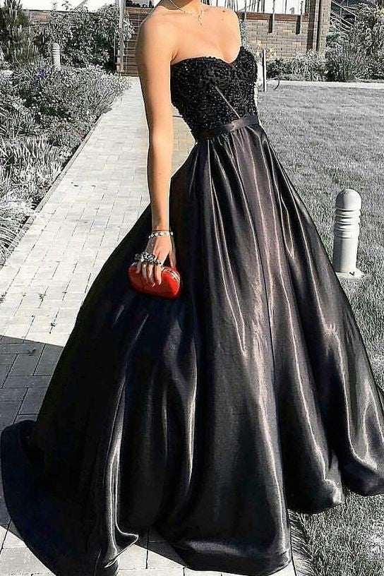 White Contrast Black Colored Satin Ball Gown Prom Dress Party Dress AR –  SheerGirl