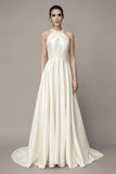 beaded-halter-satin-bridal-gown-with-sweep-train