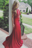 beaded-high-neck-red-long-prom-dress-hugging-bodice