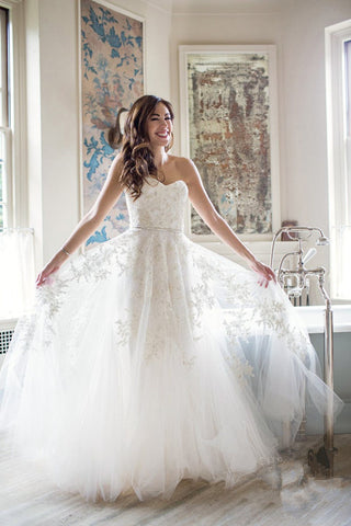 Beaded Lace A-line Strapless Wedding Dresses with Jewelry Belt vestido –  loveangeldress