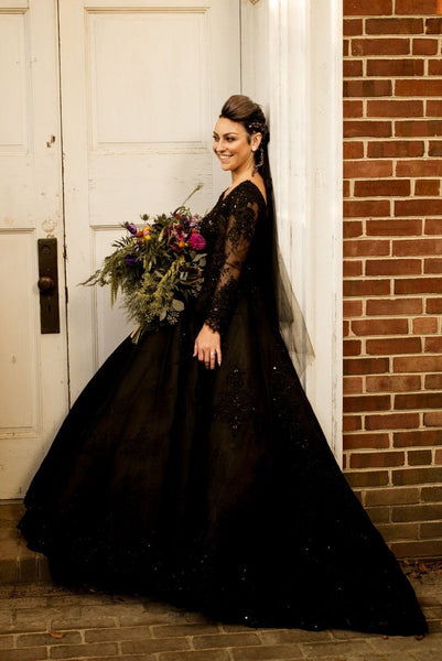 beaded-lace-black-wedding-dresses-long-sleeves-1