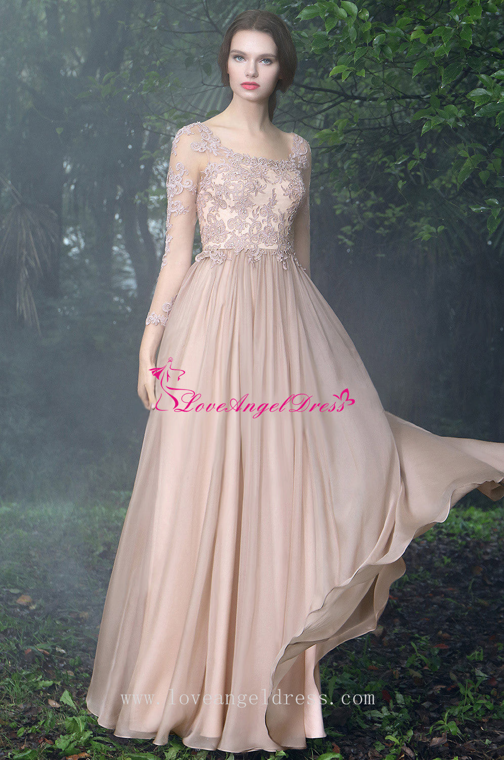 Ruched Chiffon Elegant Evening Dress with Beaded Drape Overlay Mist
