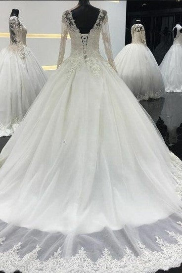 beaded-lace-long-sleeves-wedding-dresses-tulle-skirt-1