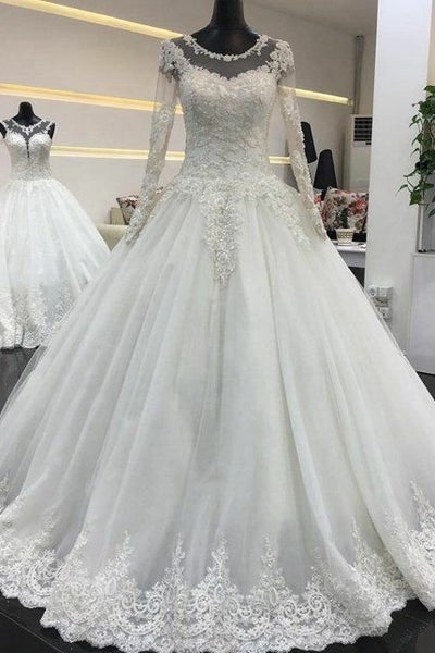 beaded-lace-long-sleeves-wedding-dresses-tulle-skirt