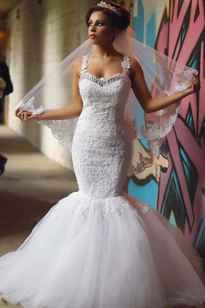 beaded-lace-mermaid-bridal-dresses-with-double-straps