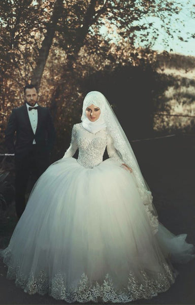 beaded-long-sleeves-muslim-wedding-gown-tulle-skirt