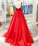 Beaded One-shoulder Prom Long Dresses Red Chiffon Skirt