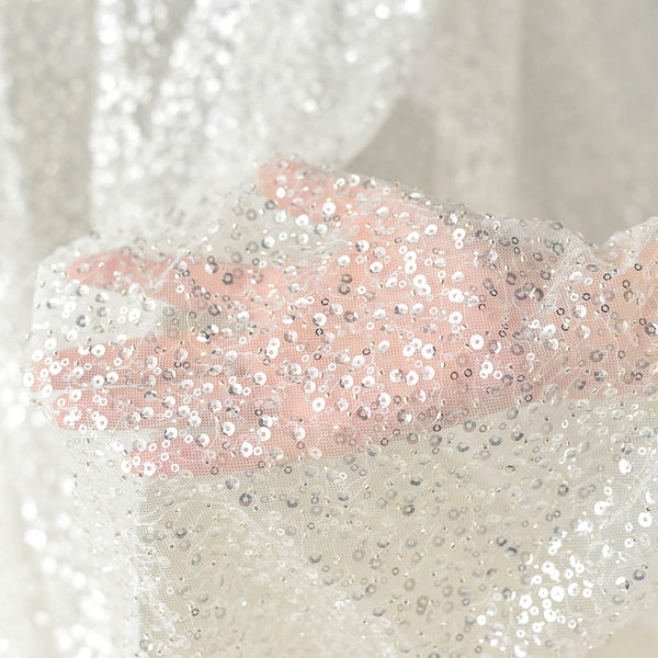 Beaded Sequins Embroidery Transparent Mesh Fabric for Dress Diy Material