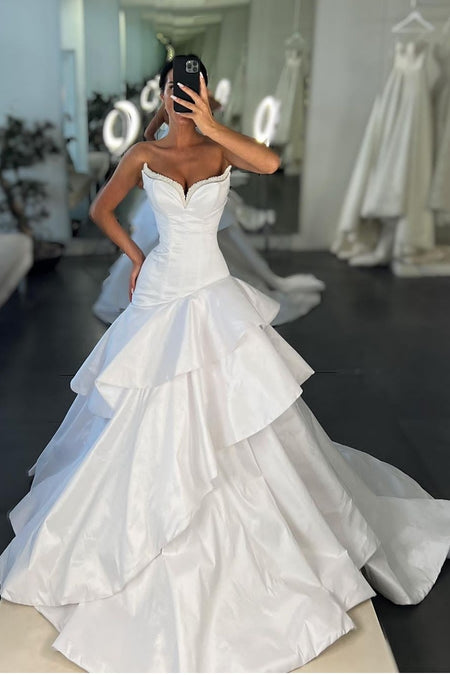 Strapless Satin Mermaid Bridal Gown with Bow Back