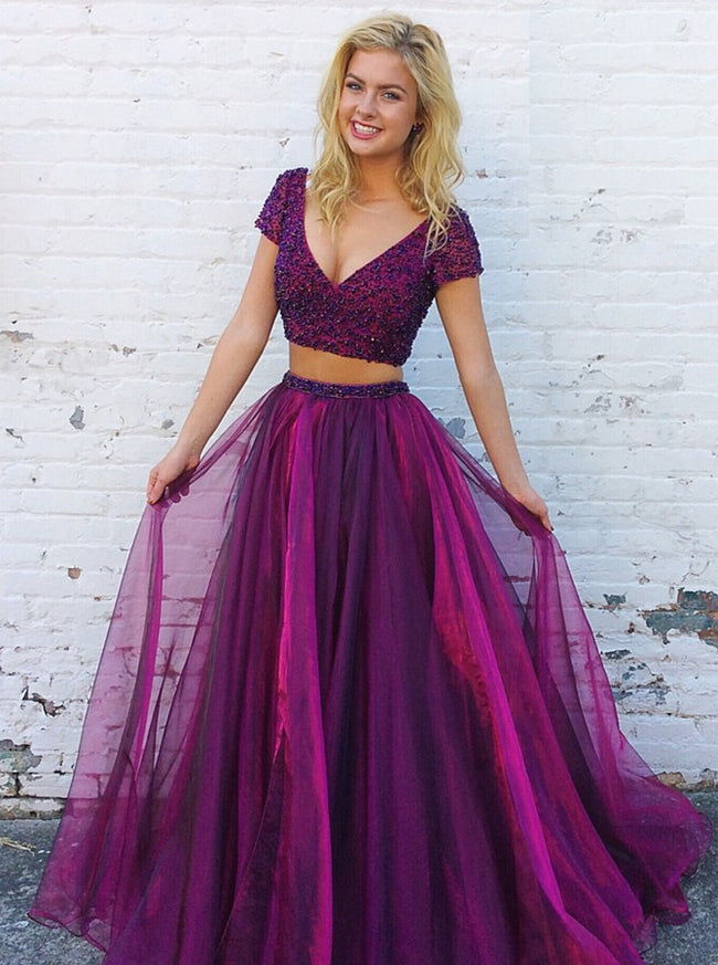 beaded-top-plum-two-piece-prom-dresses-with-short-sleeves