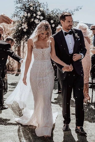 Beading Sequin Wedding Dresses with Square Neck loveangeldress Beading Sequin Wedding Dresses with Square Neck loveangeldress