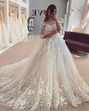 Beautiful Floral Lace Wedding Bridal Gown with Sleeves