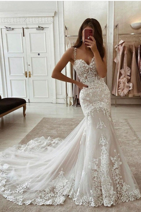 Strapless Full Lace Bridal Dress with Open Back