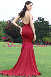 Sweetheart Lace Satin Red Mermaid Evening Dresses with Spaghetti Straps
