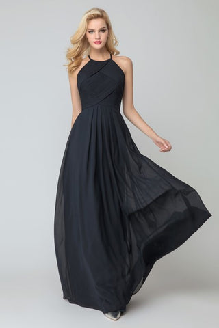 Black Chiffon Halter Bridesmaid Dress Floor Length – loveangeldress