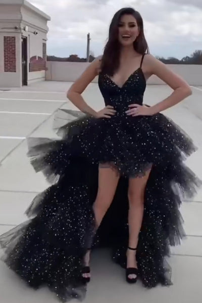 black-sequin-hi-lo-prom-gown-with-tiered-skirt