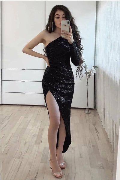 black-sequin-prom-gowns-with-single-sleeve