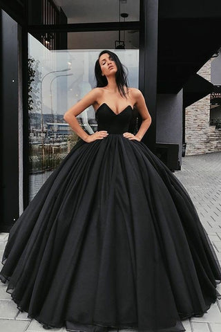 Black Tulle Ball Gown Prom Dresses with Plunging Sweetheart Corset loveangeldress Black Tulle Ball Gown Prom Dresses with Plunging Sweetheart Corset loveangeldress