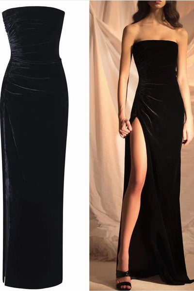 black-velvet-prom-dresses-with-high-thigh-split