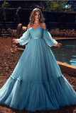 blue-tulle-prom-dresses-with-detachable-sleeves