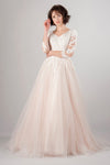 blush-pink-tulle-wedding-dress-with-lace-sleeves