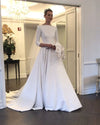 boat-neck-3-4-sleeves-satin-wedding-gown-with-pockets