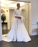 boat-neck-3-4-sleeves-satin-wedding-gown-with-pockets