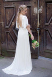 boat-neck-chiffon-summer-bridal-dresses-with-sleeves