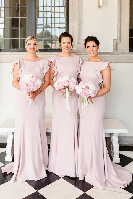 Rose Gold Sequin Bridesmaid Dress with Sleeves Metallic Dresses