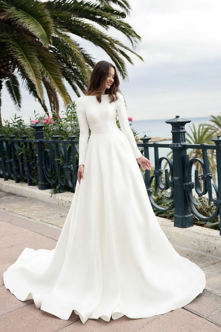 Illusion Lace Long Sleeves Bridal Dress for Beach Wedding