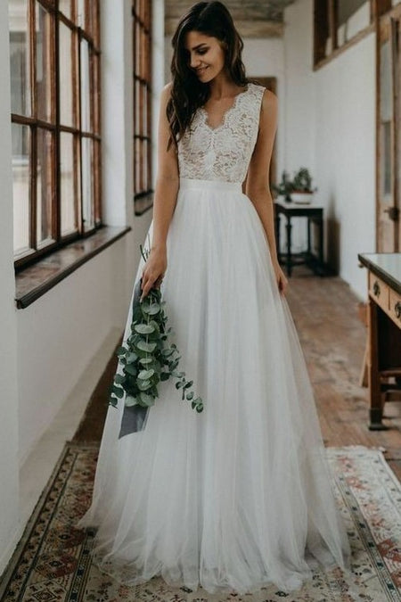 Simple A-line Bride Wedding Gown with Shoulder Straps