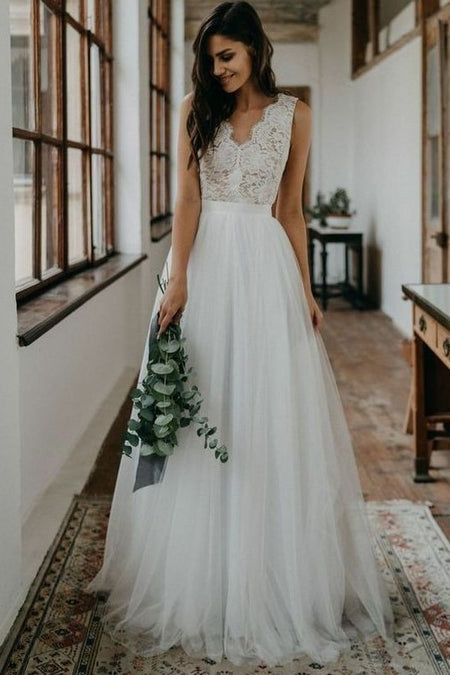 Lace Long Sleeves Boho Wedding Dresses with Open Back