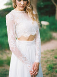 boho-chiffon-two-pieces-wedding-dresses-with-long-lace-sleeves-2