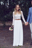 boho-chiffon-two-pieces-wedding-dresses-with-long-lace-sleeves
