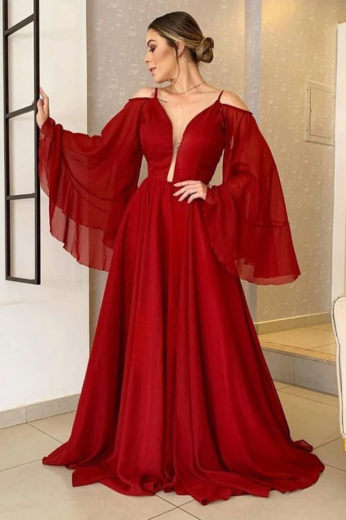 boho-dark-red-prom-dresses-with-oversized-sleeves