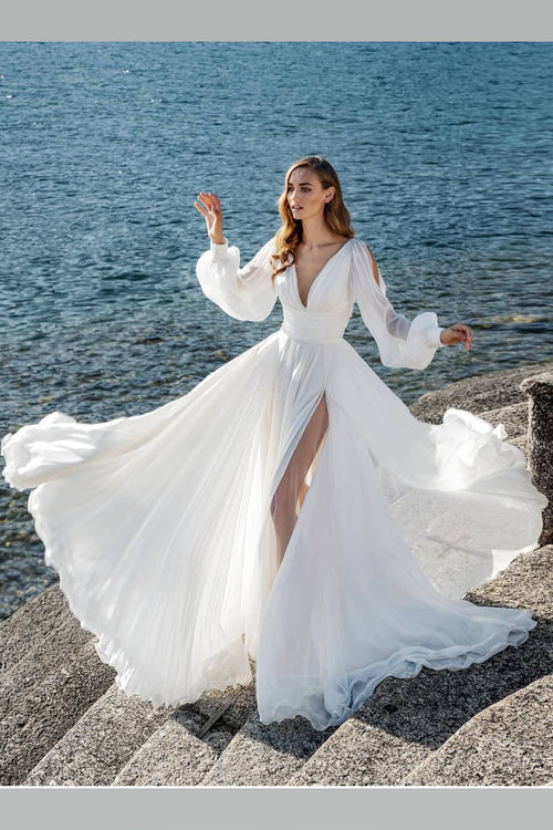 boho-long-sleeves-wedding-dress-for-seaside-high-slit-side