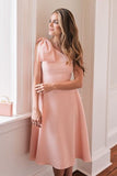 bow-one-shoulder-pink-bridesmaid-dresses-knee-length