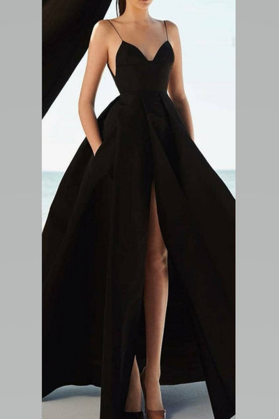 box-pleats-black-long-prom-dresses-with-high-slit-front