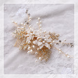 Bridal Golden Hair Comb Beaded Pearl Wedding Combs Accessories