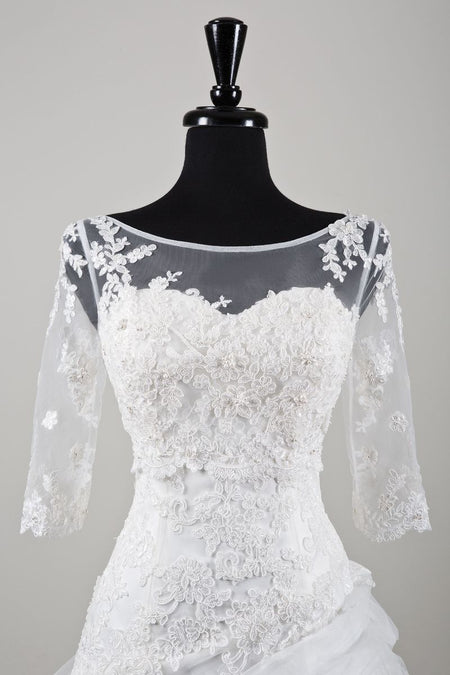 Scalloped Eyelash Lace Wedding Topper Bridal Jacket with Sleeves