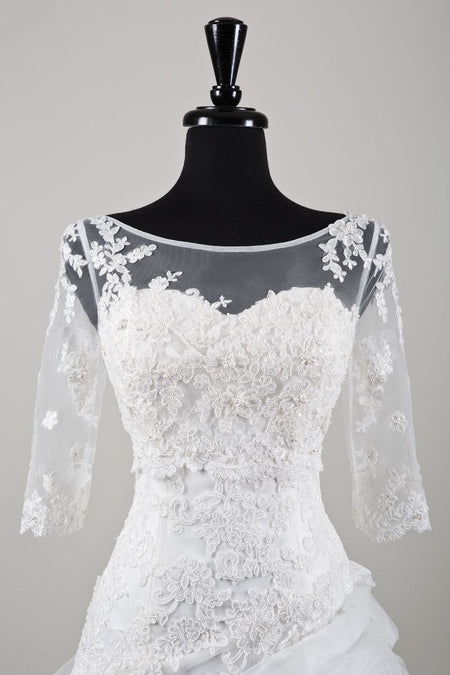 3/4 Sleeve Bridal Lace Topper Wedding Jacket with V back