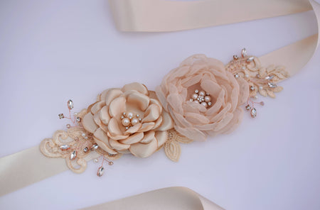 Wedding Dress Belt Champagne Bridal Flower Sash