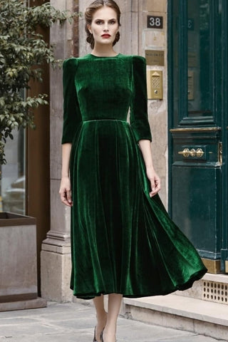 British-Style Velvet Green Short Evening Dress with Sleeves – loveangeldress