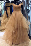 brown-tulle-off-the-shoulder-prom-dress-with-layered-skirt