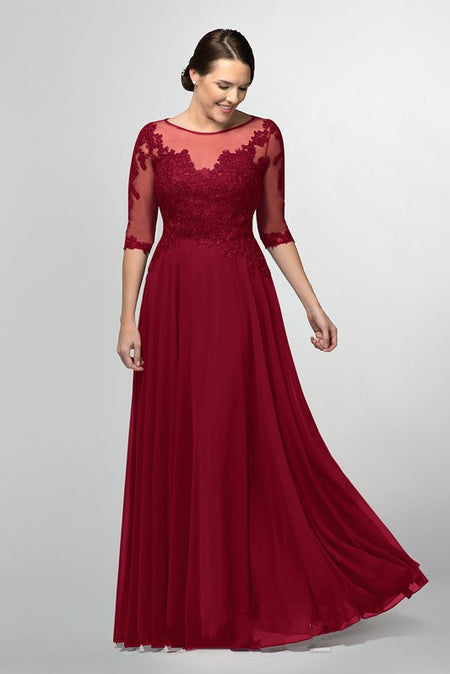 V-neck Chiffon Mother of the Bride Lace Dress with Cap Sleeves