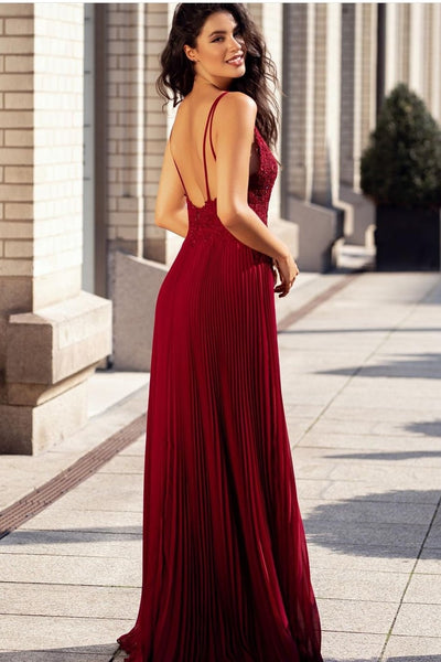 burgundy-lace-a-line-prom-dresses-with-pleated-skirt-1