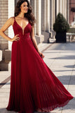 burgundy-lace-a-line-prom-dresses-with-pleated-skirt