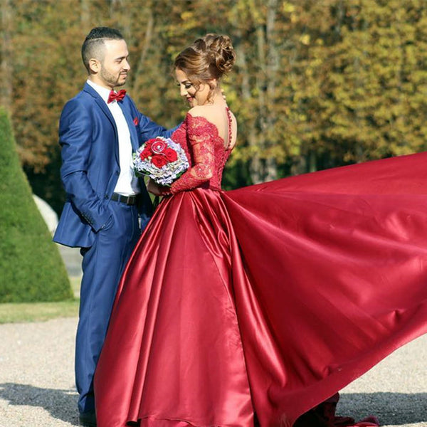 burgundy-prom-dresses-beaded-lace-sleeves-with-satin-skirt-3