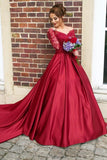 burgundy-prom-dresses-beaded-lace-sleeves-with-satin-skirt